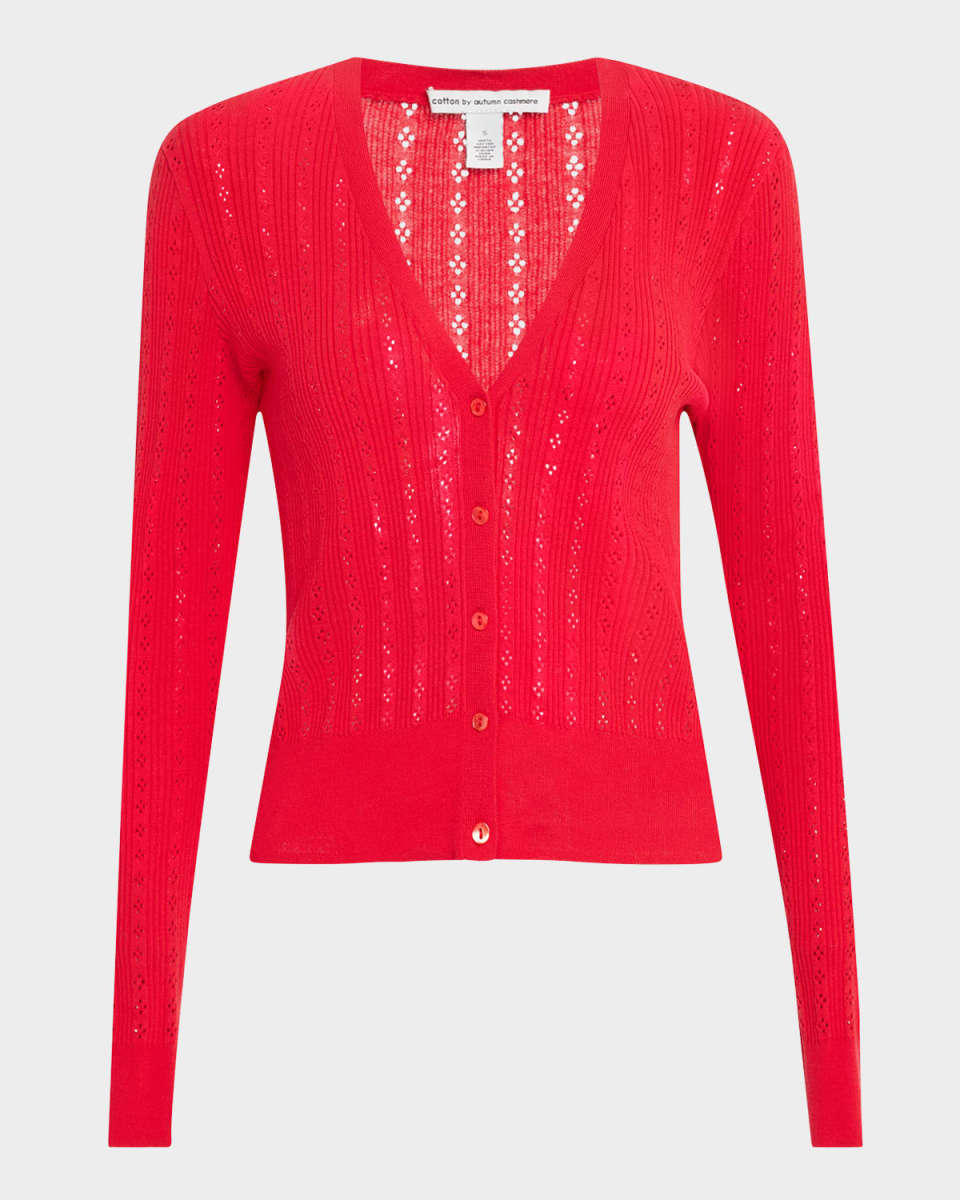 Ribbed Pointelle-Knit Cotton Cardigan